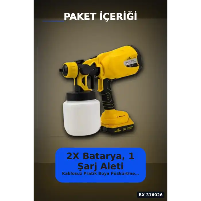 Akülü Boya Püskürtme Tabancası Ayarlanabilir Sprey Uçlu Şarjlı Duvar Boyama Aleti BX-316026