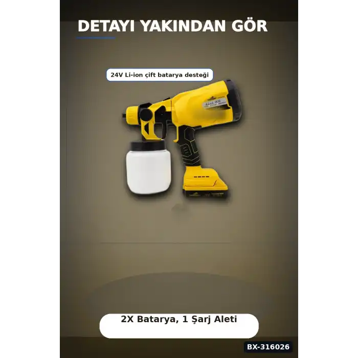 Akülü Boya Püskürtme Tabancası Ayarlanabilir Sprey Uçlu Şarjlı Duvar Boyama Aleti BX-316026