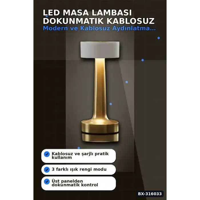 LED Masa Lambası Type C Şarjlı Dokunmatik Kablosuz Dekoratif Gece Lambası BX-316033