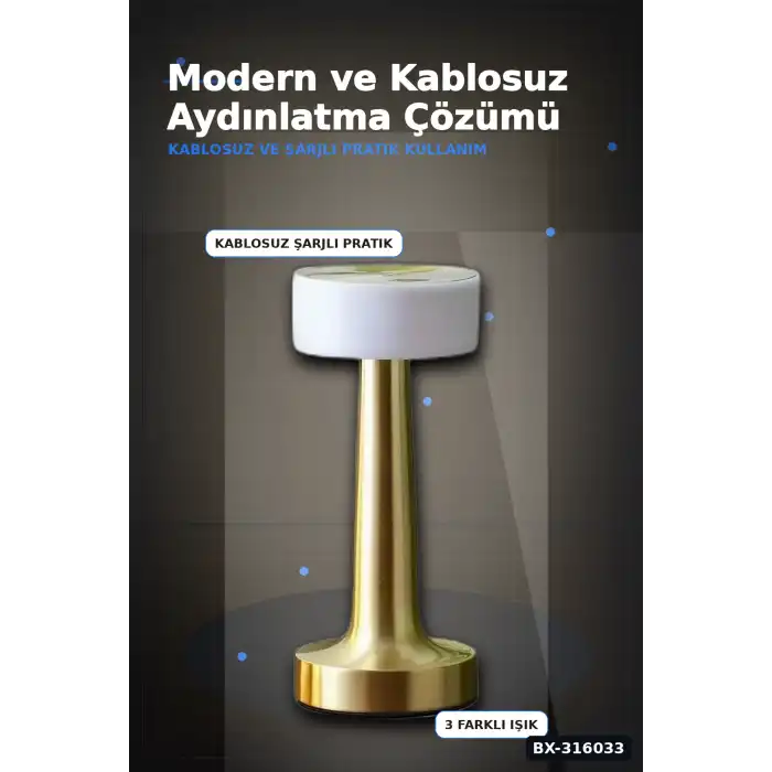 LED Masa Lambası Type C Şarjlı Dokunmatik Kablosuz Dekoratif Gece Lambası BX-316033