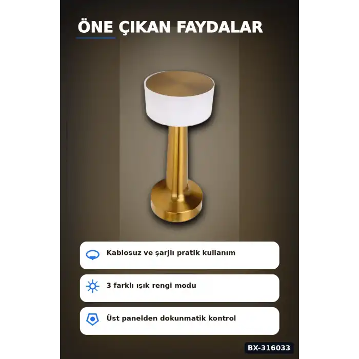 LED Masa Lambası Type C Şarjlı Dokunmatik Kablosuz Dekoratif Gece Lambası BX-316033