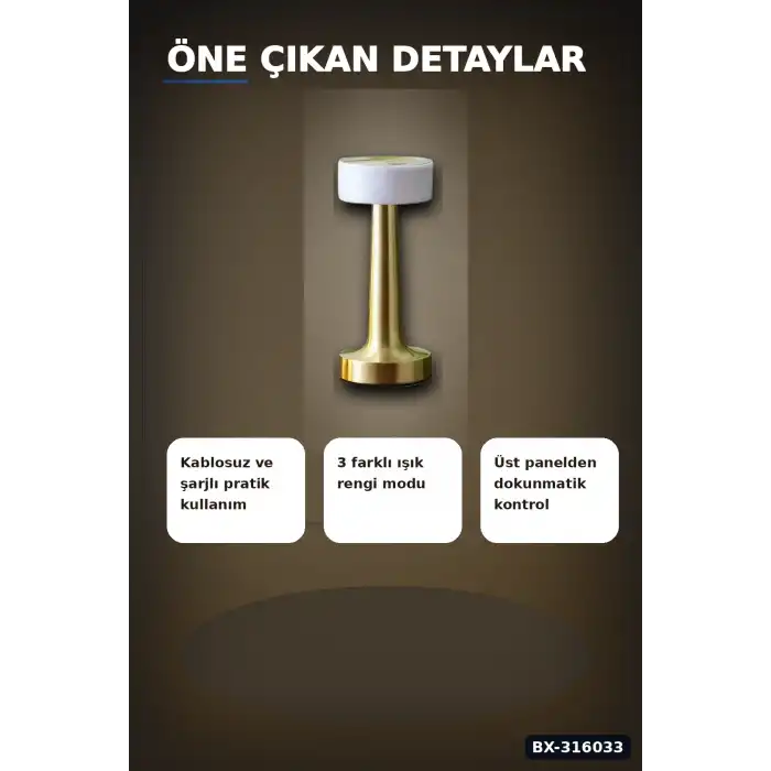 LED Masa Lambası Type C Şarjlı Dokunmatik Kablosuz Dekoratif Gece Lambası BX-316033
