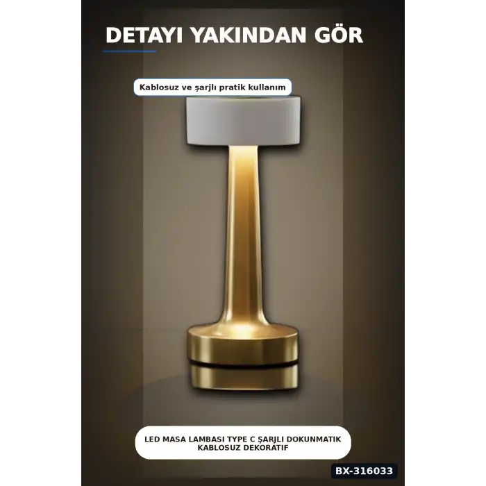 LED Masa Lambası Type C Şarjlı Dokunmatik Kablosuz Dekoratif Gece Lambası BX-316033