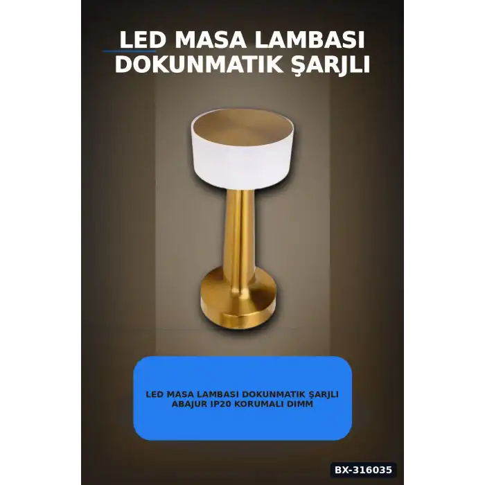 LED Masa Lambası Dokunmatik Şarjlı Abajur IP20 Korumalı Dimmer Işıklı BX-316035