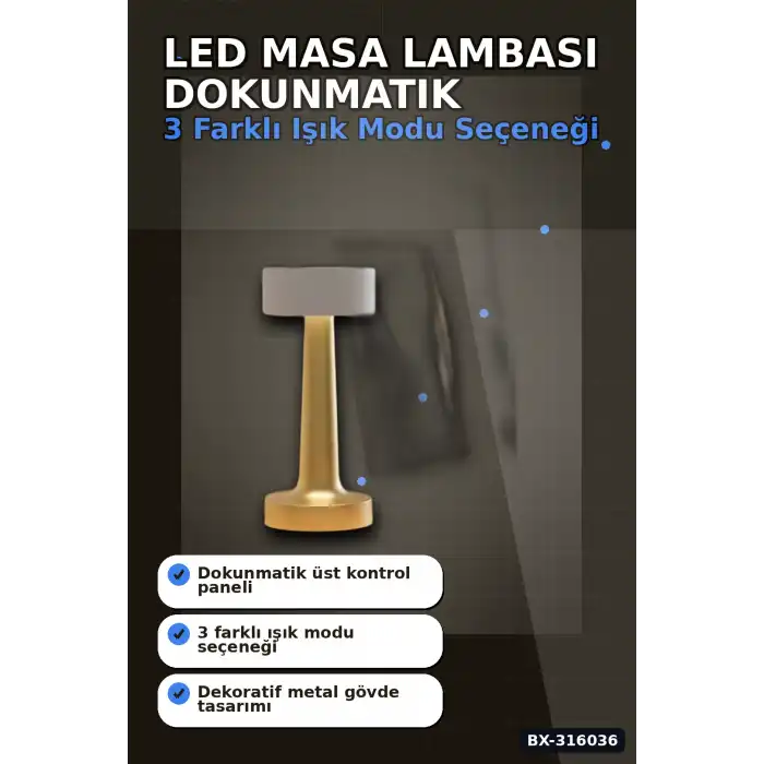 LED Masa Lambası 3 Işık Modlu Dokunmatik Kontrollü Modern Masa Üstü Abajur BX-316036