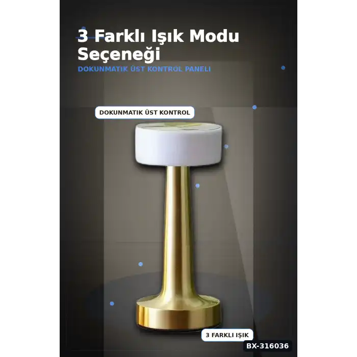 LED Masa Lambası 3 Işık Modlu Dokunmatik Kontrollü Modern Masa Üstü Abajur BX-316036