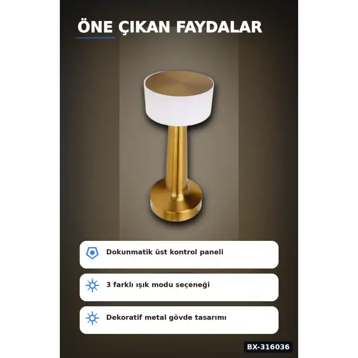 LED Masa Lambası 3 Işık Modlu Dokunmatik Kontrollü Modern Masa Üstü Abajur BX-316036