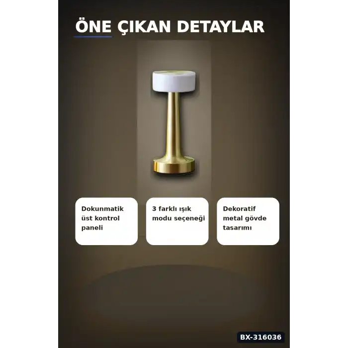 LED Masa Lambası 3 Işık Modlu Dokunmatik Kontrollü Modern Masa Üstü Abajur BX-316036