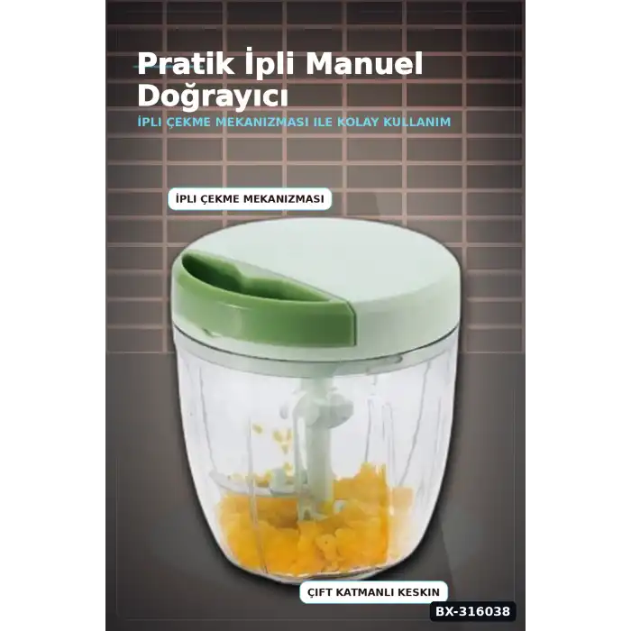 Manuel El Rondosu İpli Pratik Sebze Soğan Doğrayıcı Kesici Mutfak Aleti BX-316038