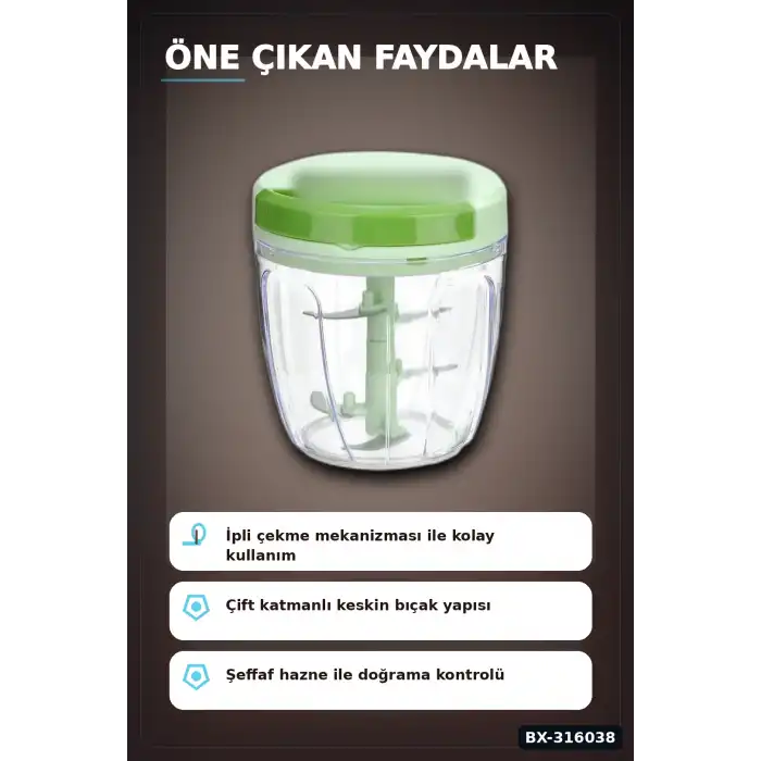 Manuel El Rondosu İpli Pratik Sebze Soğan Doğrayıcı Kesici Mutfak Aleti BX-316038