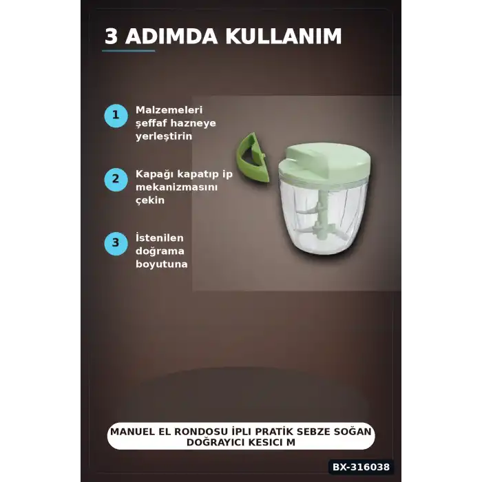 Manuel El Rondosu İpli Pratik Sebze Soğan Doğrayıcı Kesici Mutfak Aleti BX-316038