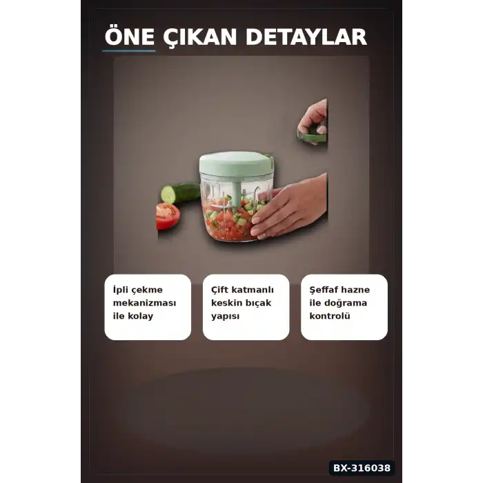 Manuel El Rondosu İpli Pratik Sebze Soğan Doğrayıcı Kesici Mutfak Aleti BX-316038