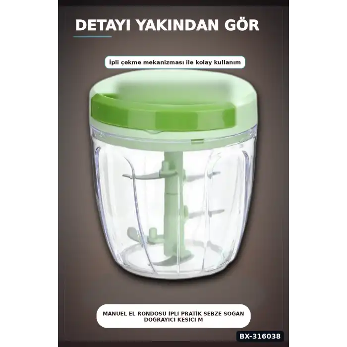 Manuel El Rondosu İpli Pratik Sebze Soğan Doğrayıcı Kesici Mutfak Aleti BX-316038