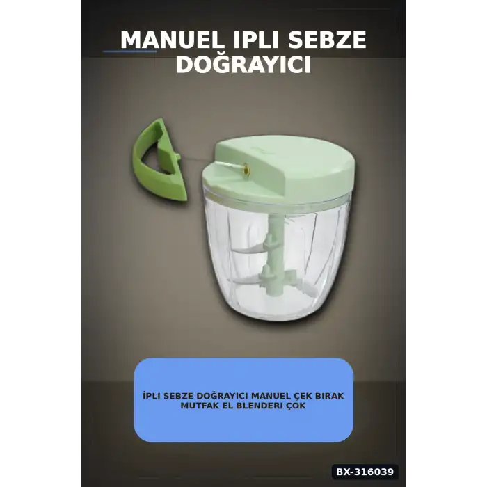 İpli Sebze Doğrayıcı Manuel Çek Bırak Mutfak El Blenderı Çok Bıçaklı Rondo BX-316039