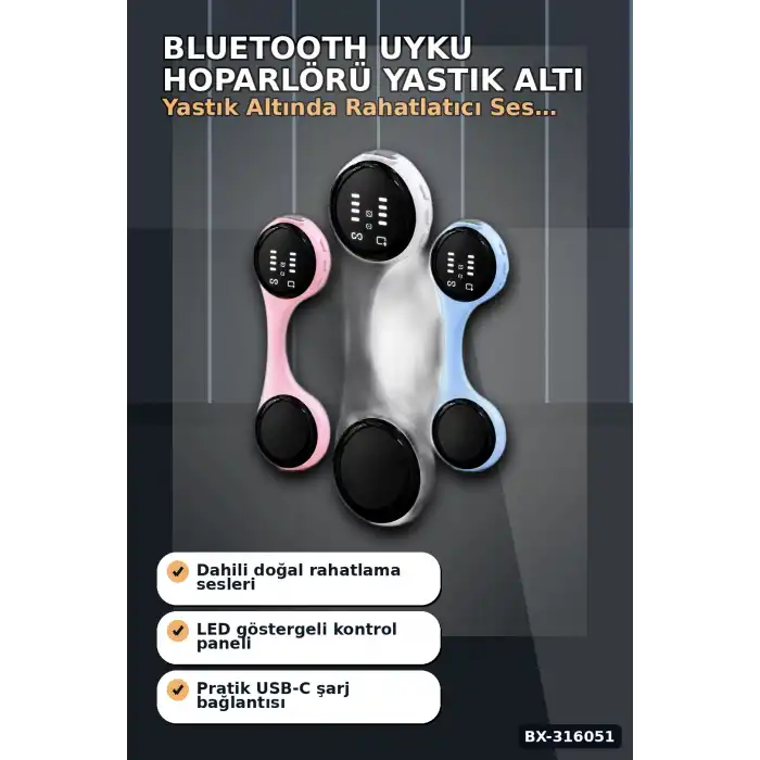 Bluetooth Uyku Hoparlörü Yastık Altı Ses Çalar 8 Saat Süreli Rahatlatıcı Müzik Cihazı BX-316051