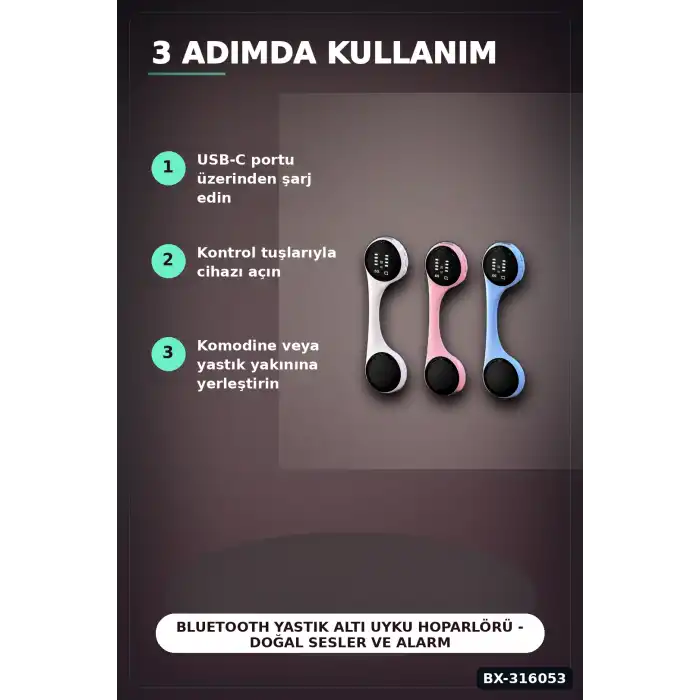 Bluetooth Yastık Altı Uyku Hoparlörü - Doğal Sesler ve Alarmlı Kompakt Cihaz BX-316053