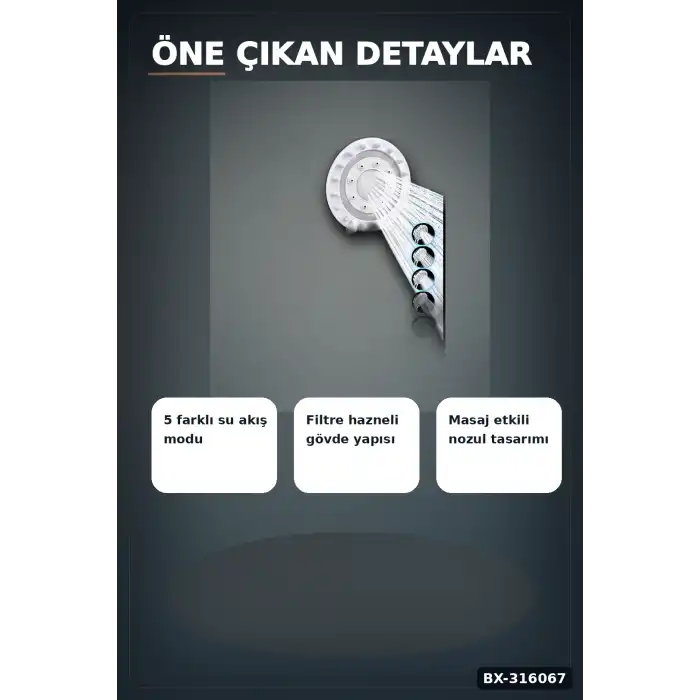 Filtreli Duş Başlığı 5 Fonksiyonlu Masaj Etkili Klor Kireç Önleyici El Duşu BX-316067