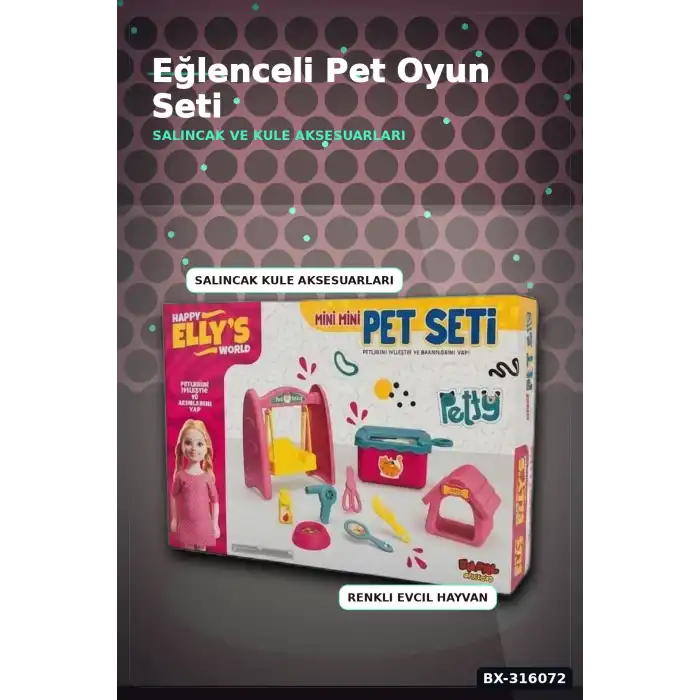 Ellys World Oyuncak Bebek ve Pet Seti - Kaydırak ile Salıncak Oyun Seti BX-316072
