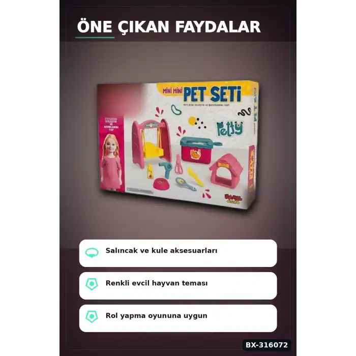 Ellys World Oyuncak Bebek ve Pet Seti - Kaydırak ile Salıncak Oyun Seti BX-316072