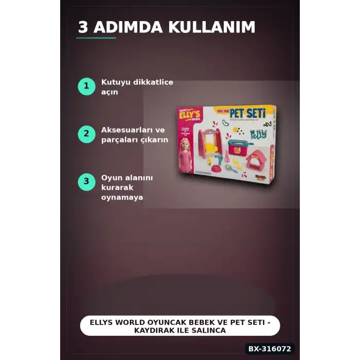 Ellys World Oyuncak Bebek ve Pet Seti - Kaydırak ile Salıncak Oyun Seti BX-316072