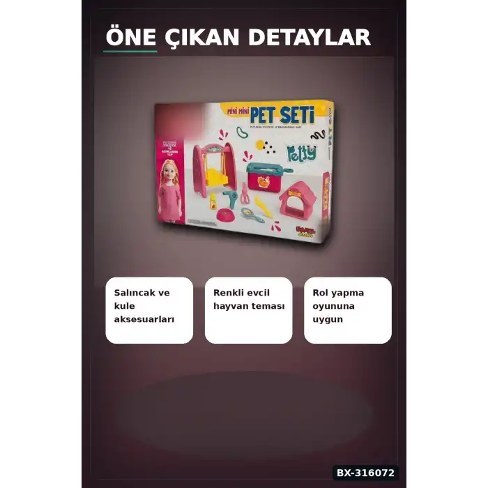 Ellys World Oyuncak Bebek ve Pet Seti - Kaydırak ile Salıncak Oyun Seti BX-316072