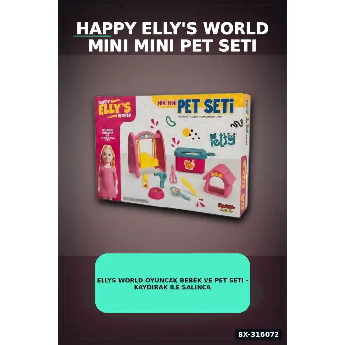 Ellys World Oyuncak Bebek ve Pet Seti - Kaydırak ile Salıncak Oyun Seti BX-316072