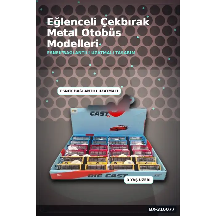 Metal Çekbırak Otobüs Oyuncağı 1 Adet, Çocuklar İçin Kutulu Model Taşıt BX-316077