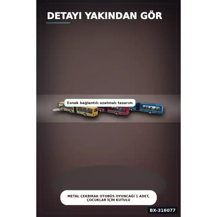 Metal Çekbırak Otobüs Oyuncağı 1 Adet, Çocuklar İçin Kutulu Model Taşıt BX-316077