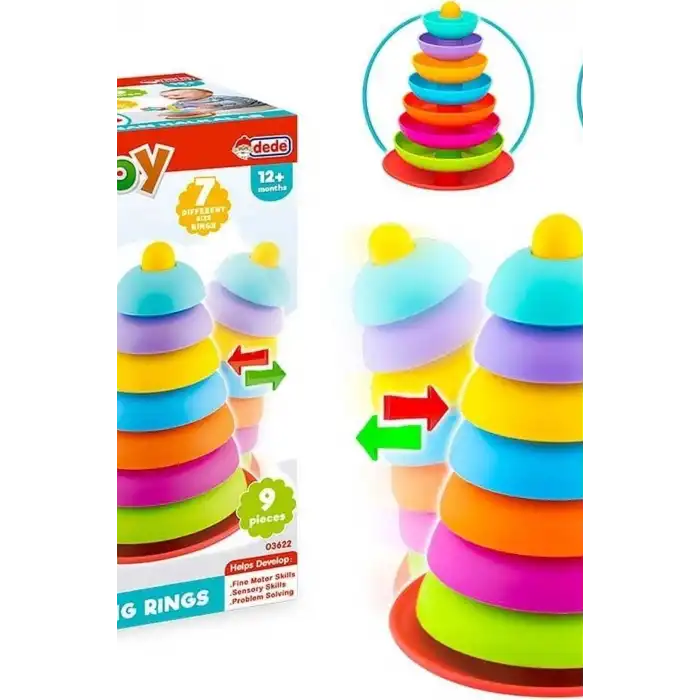 Bebek Halka Dizme Kulesi Oyuncağı 9 Parça - Sallanan Tabanlı Eğitici Set BX-316086