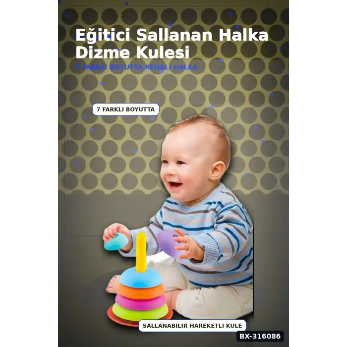 Bebek Halka Dizme Kulesi Oyuncağı 9 Parça - Sallanan Tabanlı Eğitici Set BX-316086