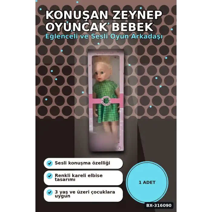 Konuşan Zeynep Oyuncak Bebek 58 cm Sert Bacaklı Sesli Çocuk Oyun Arkadaşı BX-316090