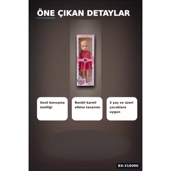Konuşan Zeynep Oyuncak Bebek 58 cm Sert Bacaklı Sesli Çocuk Oyun Arkadaşı BX-316090