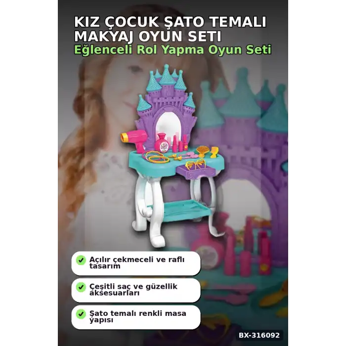 Candy Ken Oyuncak Şato Güzellik Masası 66 cm - Kız Çocuk Makyaj Oyun Seti BX-316092