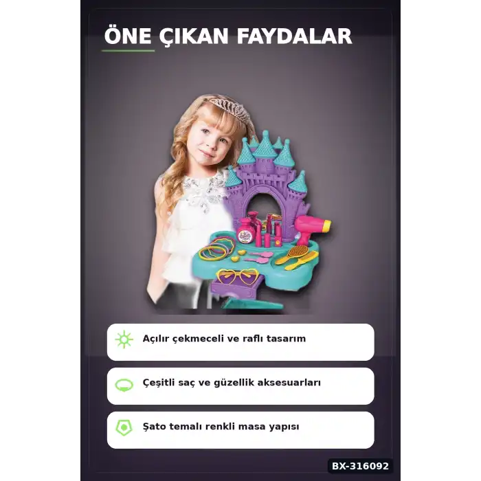 Candy Ken Oyuncak Şato Güzellik Masası 66 cm - Kız Çocuk Makyaj Oyun Seti BX-316092