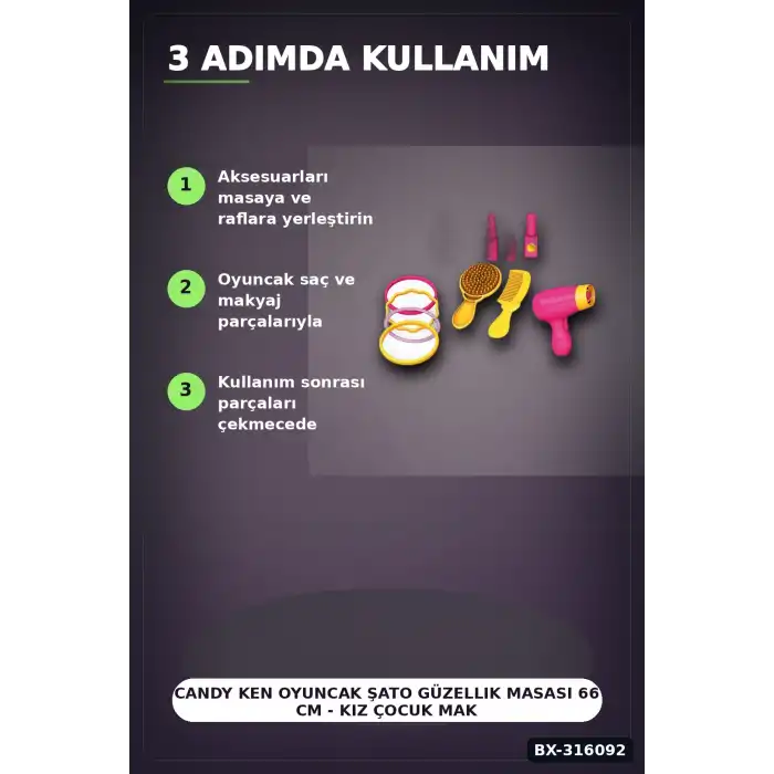 Candy Ken Oyuncak Şato Güzellik Masası 66 cm - Kız Çocuk Makyaj Oyun Seti BX-316092