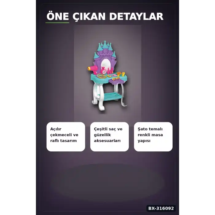 Candy Ken Oyuncak Şato Güzellik Masası 66 cm - Kız Çocuk Makyaj Oyun Seti BX-316092