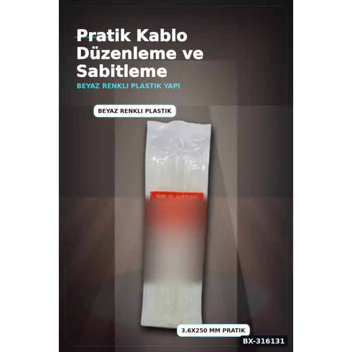 Kablo Bağı Plastik Cırt Kelepçe Beyaz 3.6x250 mm Düzenleyici Paket 100 Adet BX-316131