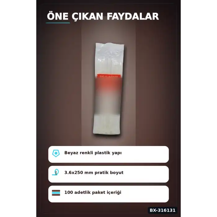 Kablo Bağı Plastik Cırt Kelepçe Beyaz 3.6x250 mm Düzenleyici Paket 100 Adet BX-316131
