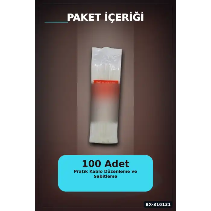Kablo Bağı Plastik Cırt Kelepçe Beyaz 3.6x250 mm Düzenleyici Paket 100 Adet BX-316131