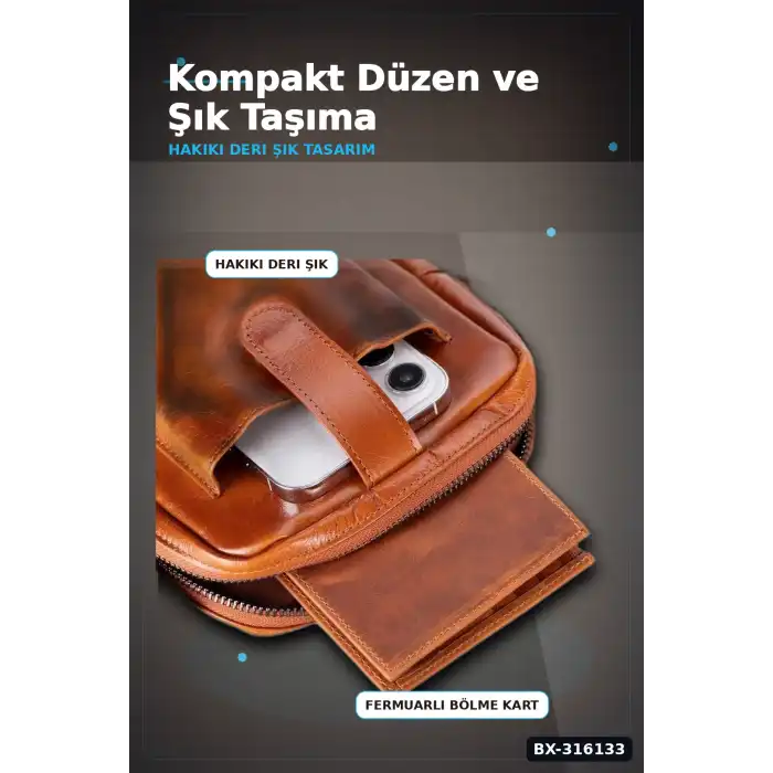 Hakiki Deri Çapraz Telefon Çantası 14x19 cm Kartlıklı El Yapımı Omuz Çantası BX-316133