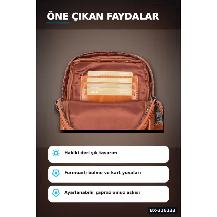 Hakiki Deri Çapraz Telefon Çantası 14x19 cm Kartlıklı El Yapımı Omuz Çantası BX-316133