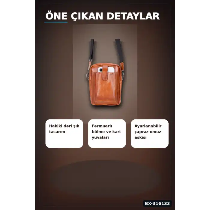 Hakiki Deri Çapraz Telefon Çantası 14x19 cm Kartlıklı El Yapımı Omuz Çantası BX-316133