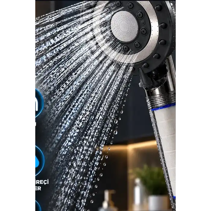 Filtreli Duş Başlığı 5 Kademeli Masaj Etkili Şeffaf Hazneli El Duşu Başlık BX-316142