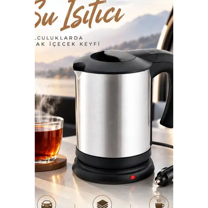 Oto Su Isıtıcı Kettle 12V Çakmaklık Girişli Paslanmaz Çelik Seyahat Tipi BX-316150