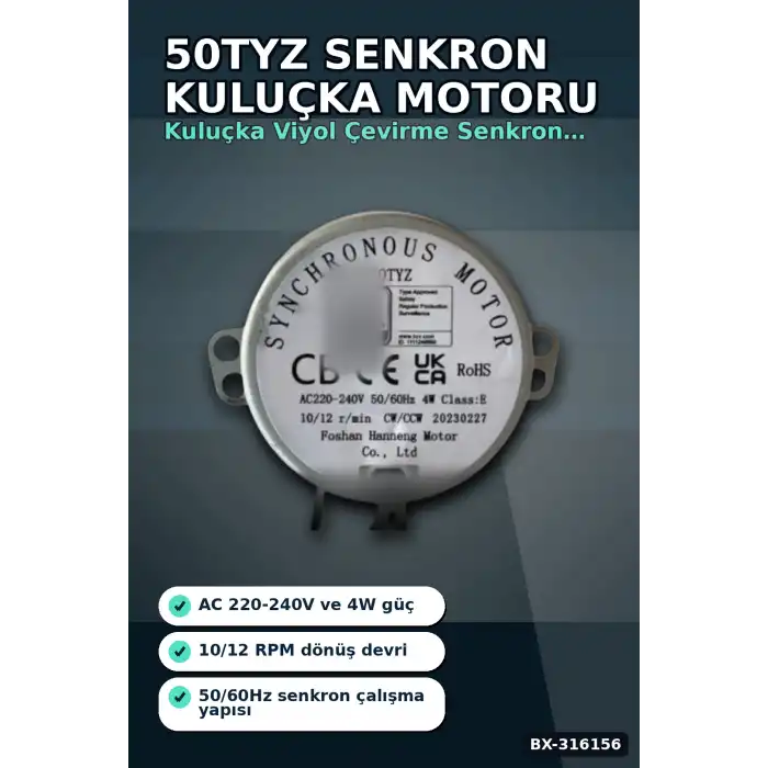 Kuluçka Motoru 50 TYZ 10/12 RPM Yumurta Viyol Çevirme Makinesi Motor Parçası BX-316156
