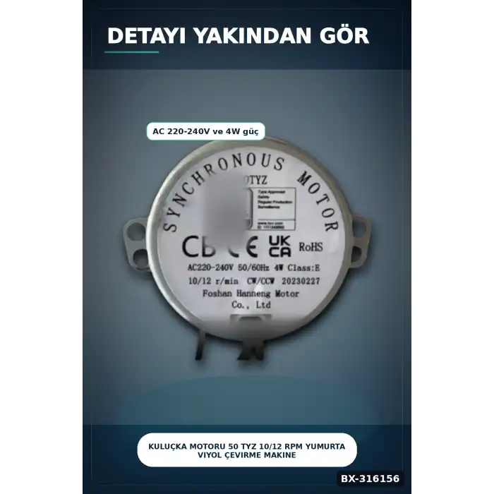 Kuluçka Motoru 50 TYZ 10/12 RPM Yumurta Viyol Çevirme Makinesi Motor Parçası BX-316156