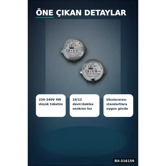 Kuluçka Makinesi Viyol Çevirme Motoru 50 TYZ 10/12 RPM Otomatik - 2 Adet BX-316159