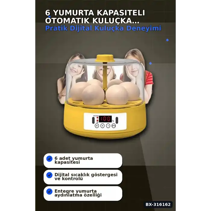 Kuluçka Makinesi 6 Yumurta Kapasiteli Otomatik Çevirmeli Ev Tipi Elektrikli BX-316162