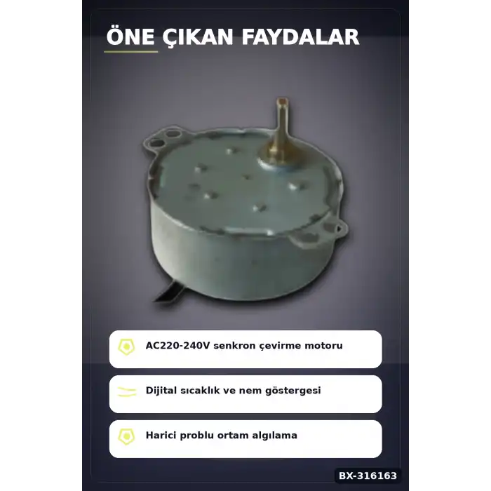 Kuluçka Motoru 50 TYZ 10/12 RPM Viyol Çevirici ve Problu Dijital Nem Sıcaklık Ölçer Seti BX-316163