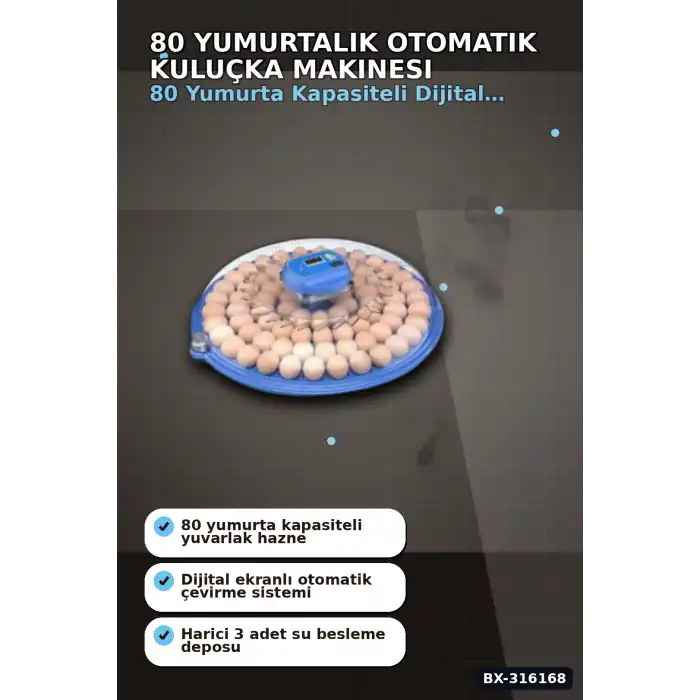 Kuluçka Makinesi 80 Yumurtalık Otomatik Çevirmeli Çiftlik ve Ev Tipi 220V BX-316168